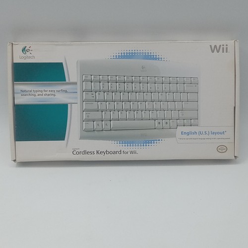 Nintendo Wii Logitech Cordless Wireless Keyboard With USB Dongle In Box NOB