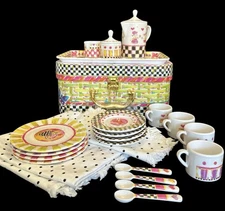 Mackenzie Childs Toddlers Tea Party Set Pink Courtly Check Pretend Creative Play