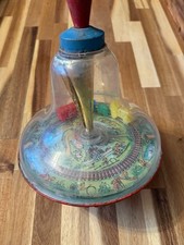 Hand Crank Spinning Train Scene Toy Dome Tin Base c1940s  1950s