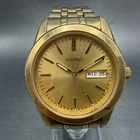 Seiko Watch Men 37mm Champagne Dial Gold Tone Daydate 7N43-0AM0 New Battery