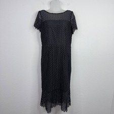 Kay Unger Dress Womens 12 Black Lace Tatum Romantic Refined Elegant Formal Midi