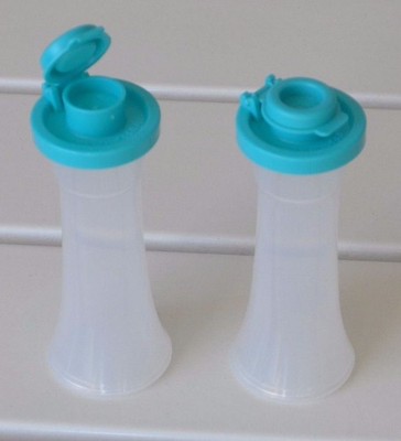 New Tupperware Small 4'' Hourglass Salt Pepper Shakers Mini Tropical Water color