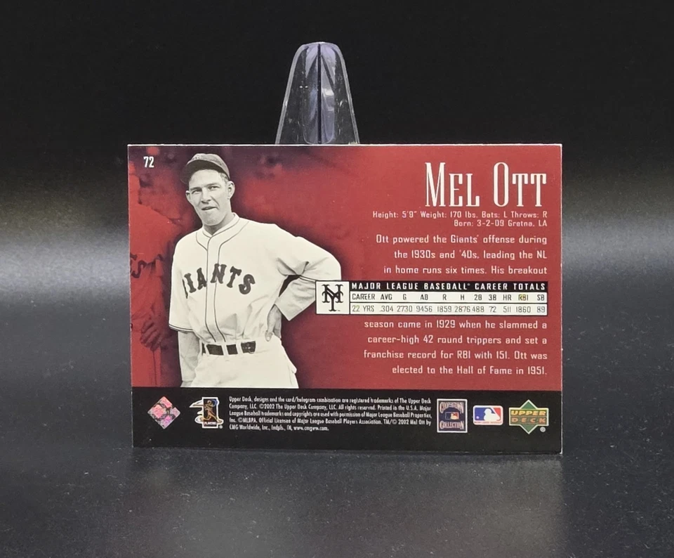 2002 Upper Deck Piece of History MELL OTT Card #72 New York Giants - Image 2 of 2