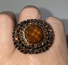 Vintage Style Large Statement Piece Ring With Dark Orange Stones U.K. size P