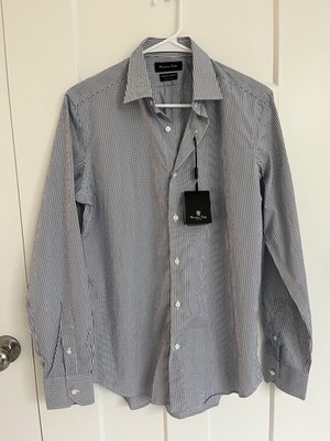 Massimo Dutti Tailored Fit Stripe Dress Shirt Blue White Size 15 38 Button Front
