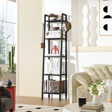5 Tiers Ladder Bookcase, Industrial Narrow Bookshelf, Open Display Rack with ...