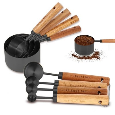 Measuring Cups and Spoons Set with Fragrant Wood Handles, 8 Piece Measuring S...