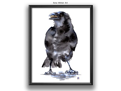 Personalisiertes Aquarell süße Krähe ''Nüsse'' Gemälde Druck von Ilona Winter