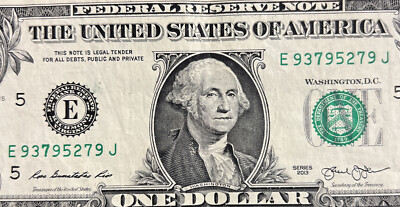 2013 $1 One Dollar Bill ERROR Over Ink 7 Serial Number