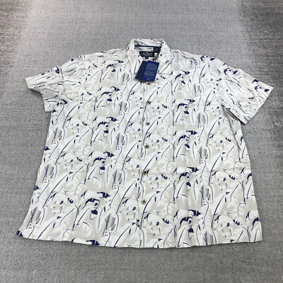 Nat Nast Shirt Mens Extra Large Button Up Hawaiian Camp Beige Blue Floral
