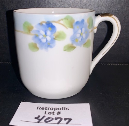 Noritake Demitasse Cup White Blue Floral Gold Trim Vintage Japan