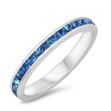 Blue CZ Cute Simple Promise Ring .925 Sterling Silver Band Sizes 4-12