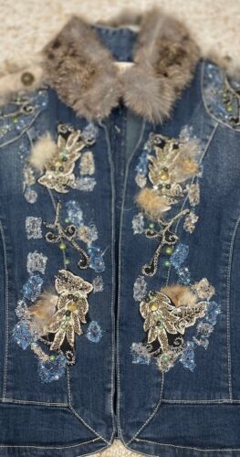 Rosa & Rose Jeansjacke Medium verziert Nieten Stretch blau - Bild 13 von 19