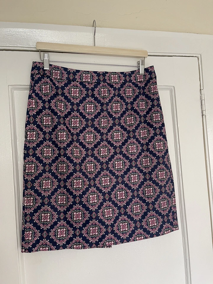 J Crew карандаш юбка темно-синий с геометрическим узором размер US8 UK12 V G C - Изображение 2 из 4