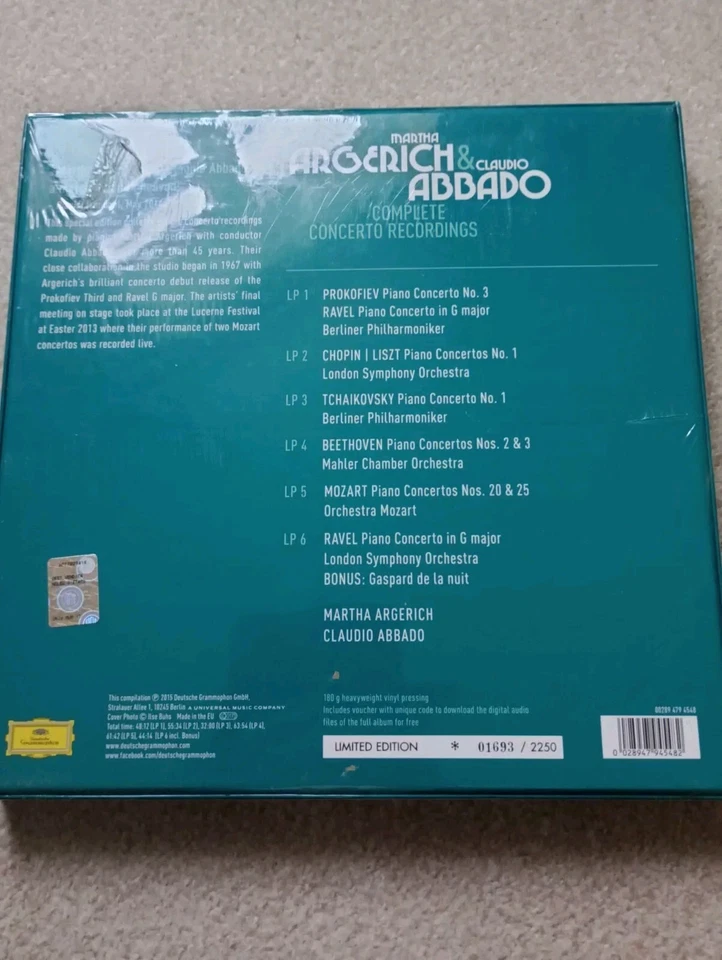 MARTHA ARGERICH & CLAUDIO ABBADO Complete Concerto Recordings 180 gram NEW 6 LP  - Image 2 of 4