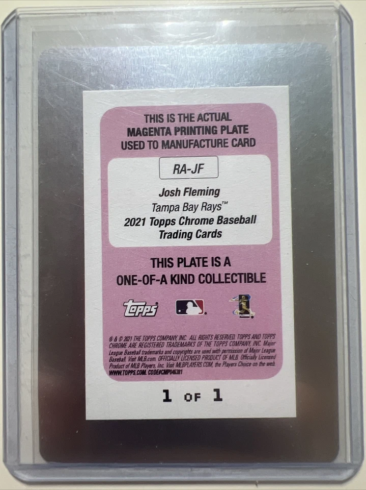 2021 Topps Chrome Josh Fleming Magenta Printing Plate RC Auto - 1 of 1 - Rays - Image 2 of 2