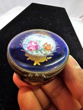 Marked cobalt blue trinket box hinged flower inside porcelain - B4