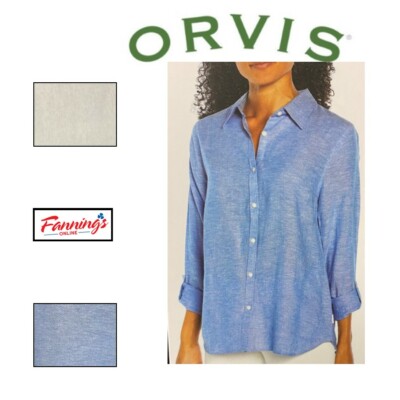 Orvis Womens Button Down Long Sleeve Linen Blend Top Shirt | J22