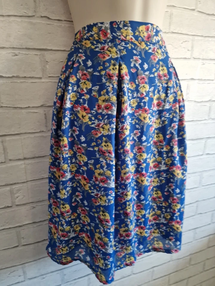 Floral Skirt Blue A-line Knee Length Plus Size 22 Retro Floaty Fever Lined Boho — 第 4/4 张图片