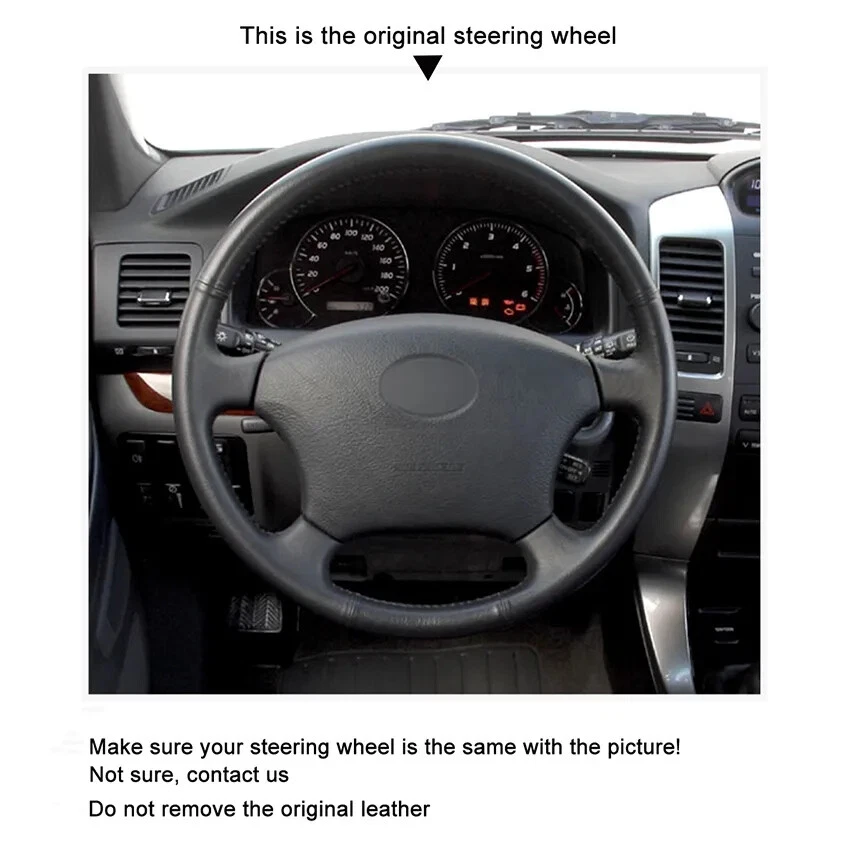 Cubierta de volante de cuero negro cosida a mano para Toyota Land Cruiser Prado Foto 3 de 4