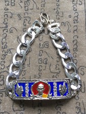 Pulsera Mágica Plata Azul Rojo LP Ruay Talismán Templo Tako Buda Tailandés Amuletos
