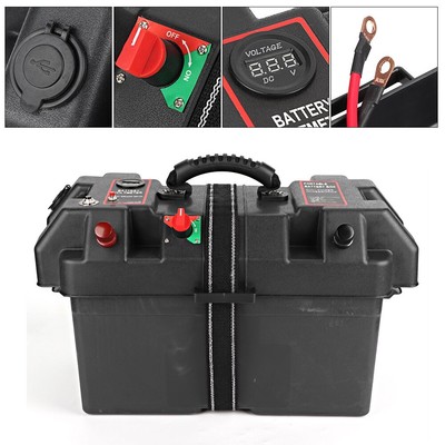 Batteriebox Mit Doppelten USB-Anschlüssen & Spannungsanzeige – Für Boote, Camping, 44x24,5x27 Cm, Inkl. Haltegurte
