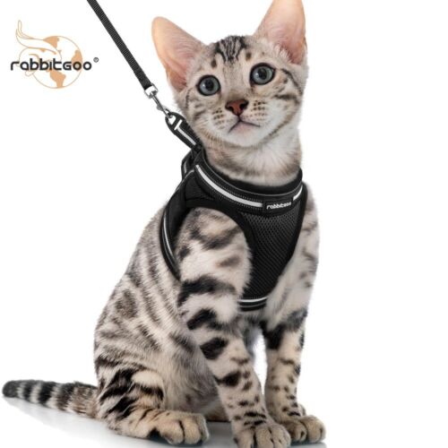 rabbitgoo Cat Harness & Leash Set Escape Proof Adjustable Reflective Vest Black