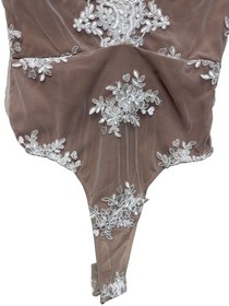 For Love & Lemons Skivvies Bodysuit XS NWT Sheer Lace Embroidered Nude Ivory NEW