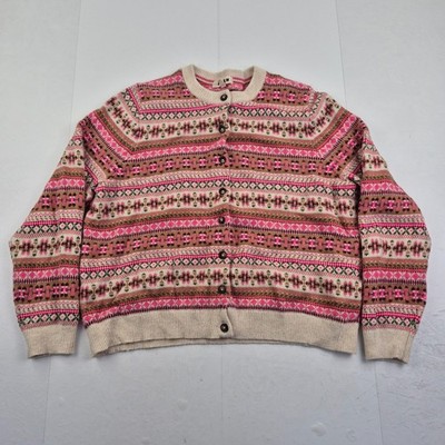 BODEN Fair Isle Strickjacke XL rosa Damen Rundhals Knopf 100% Baumwolle Strick