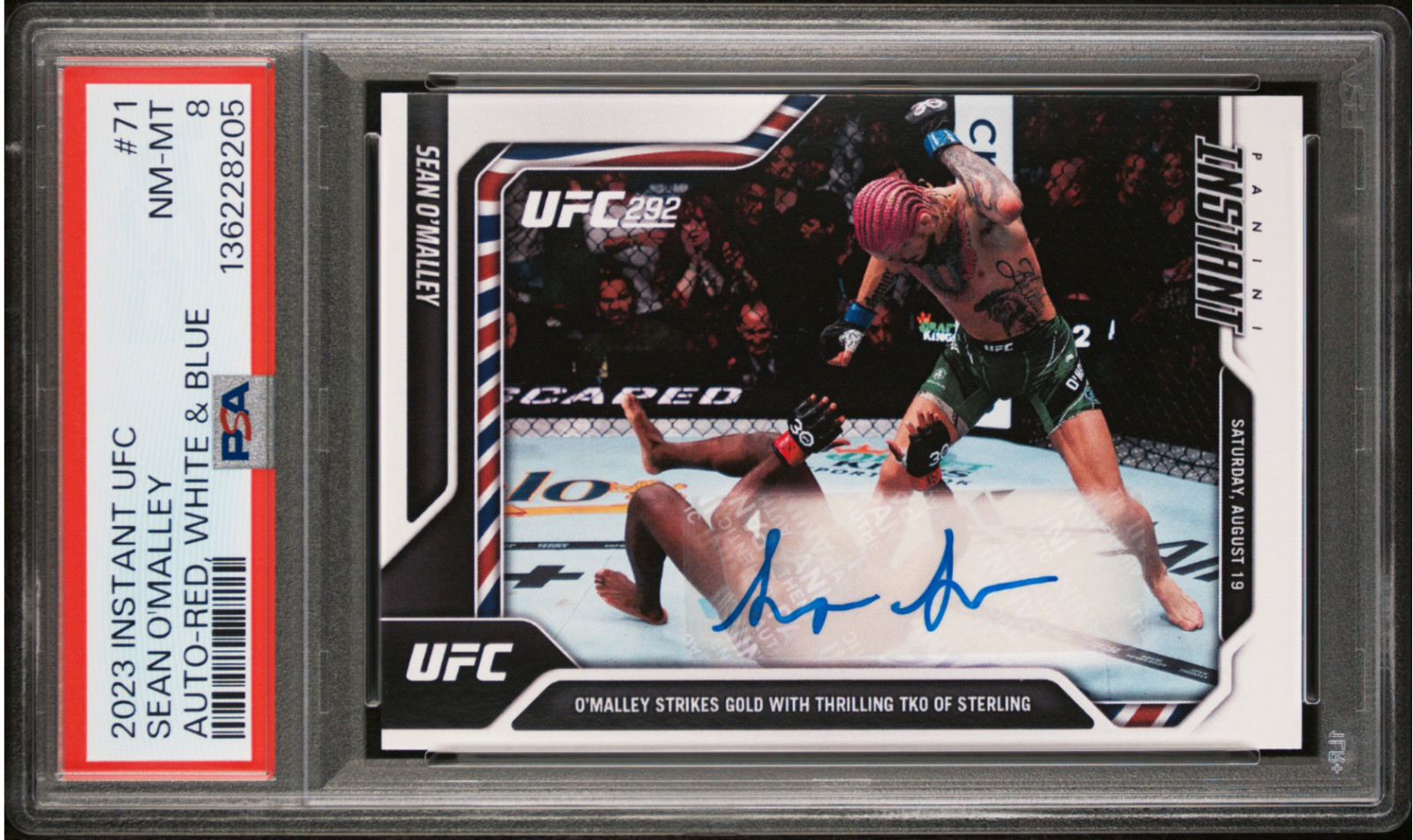 2023 Panini Instant UFC Sean O'Malley SUGAR Red White Blue Auto /10 #71 PSA 8
