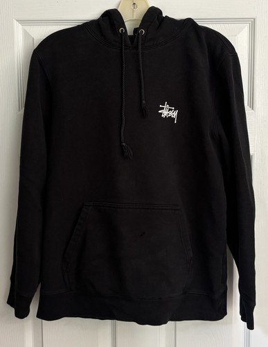 Stussy Basic Hoodie Mens Size Medium Logo Hooded Sweatshirt Spell Out*Tiny Hole*