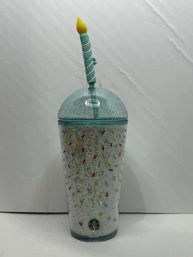 Starbucks 2025 Birthday Glitter 16oz With Dome Lid & Candle Straw Topper NEW