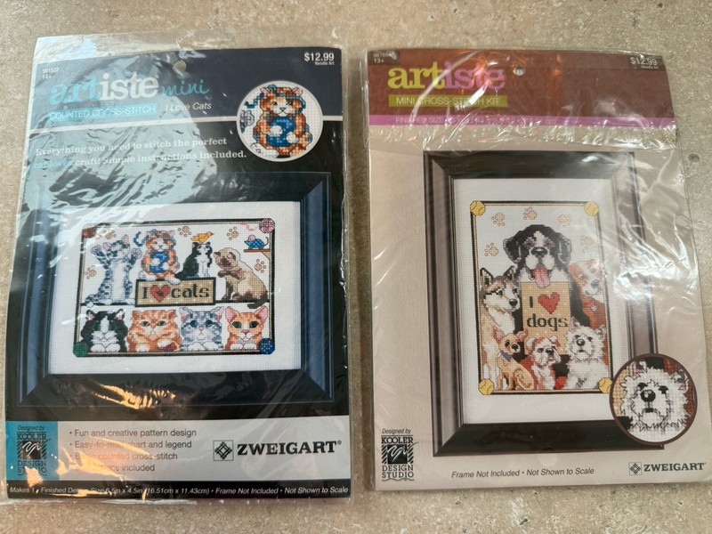 Artiste Mini Cross Stitch Kits I LOVE CATS and I LOVE DOGS