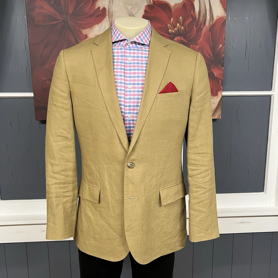 Chaqueta Blazer J Crew Irish de Lino Abrigo Deportivo para Hombres 42R Calce Ajustado Caqui Ludlow Foto 2 de 4