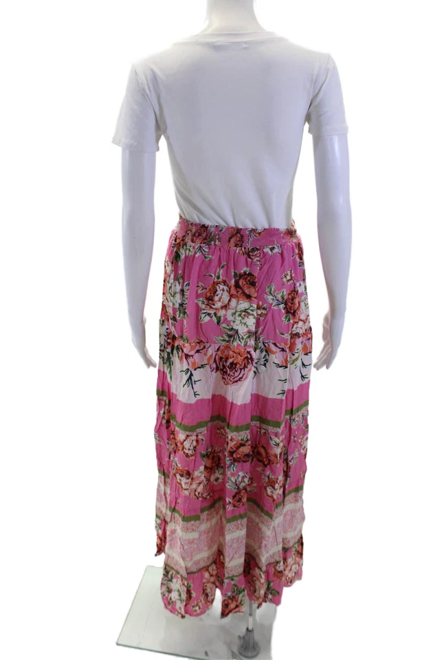 Maxi Falda Rosa Maaji Mujer Texturizada Elástica Cintura Floral Talla M Foto 3 de 4