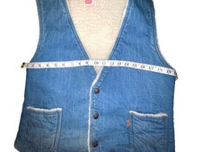 Vintage 1970s Levi's Orange Tab Denim Vest Men's Size Large Trucker Jeans Sherpa