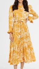 Zimmermann Mae Frill Floral Linen Midi Dress Size 4 Aus 14-16 US 10-12