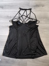 Dreamgirl Black Satin Strappy Cage Harness Bondage Style Cami Suspender Sz 1X/2X
