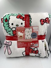 2025 Hello Kitty Christmas Wreaths  Pink Bows Plush Twin Blanket 60  x90  NEW