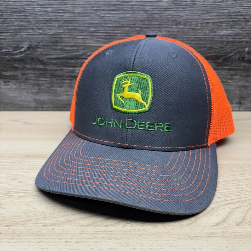 Gorra John Deere Snap Back gris naranja malla camionero para hombre Richardson 112 granja Foto 3 de 4