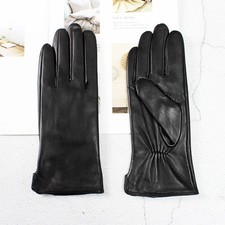 Sheepskin Leather Gloves Women Autumn Warm Fleece Lining Driving Outdoor