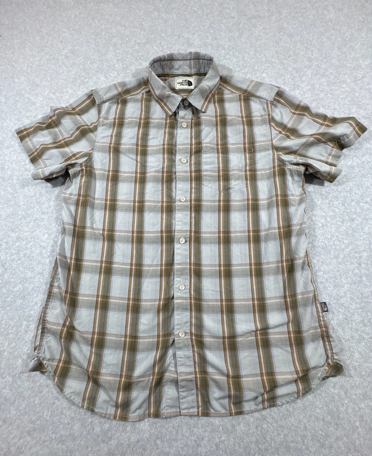 The North Face Shirt Mens Large Gray Plaid Outdoor Camping Hiking Short Sleeve
