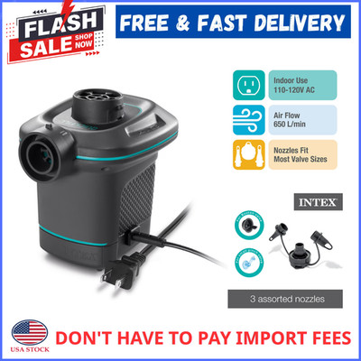 Quick-Fill AC Electric Air Pump with 3 Nozzles for Inflatables, 120V