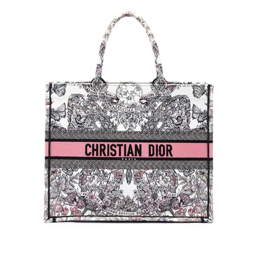 Dior Large Embroidered Canvas Butterfly Around The World Book Tote White