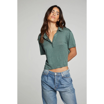 Chaser Green Cropped Polo Boxy Short Sleeved Tee Size Small