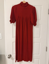 Chaps Red Knit Turtleneck Stretch Midi Dress Puff 3/4 Sleeve Size M