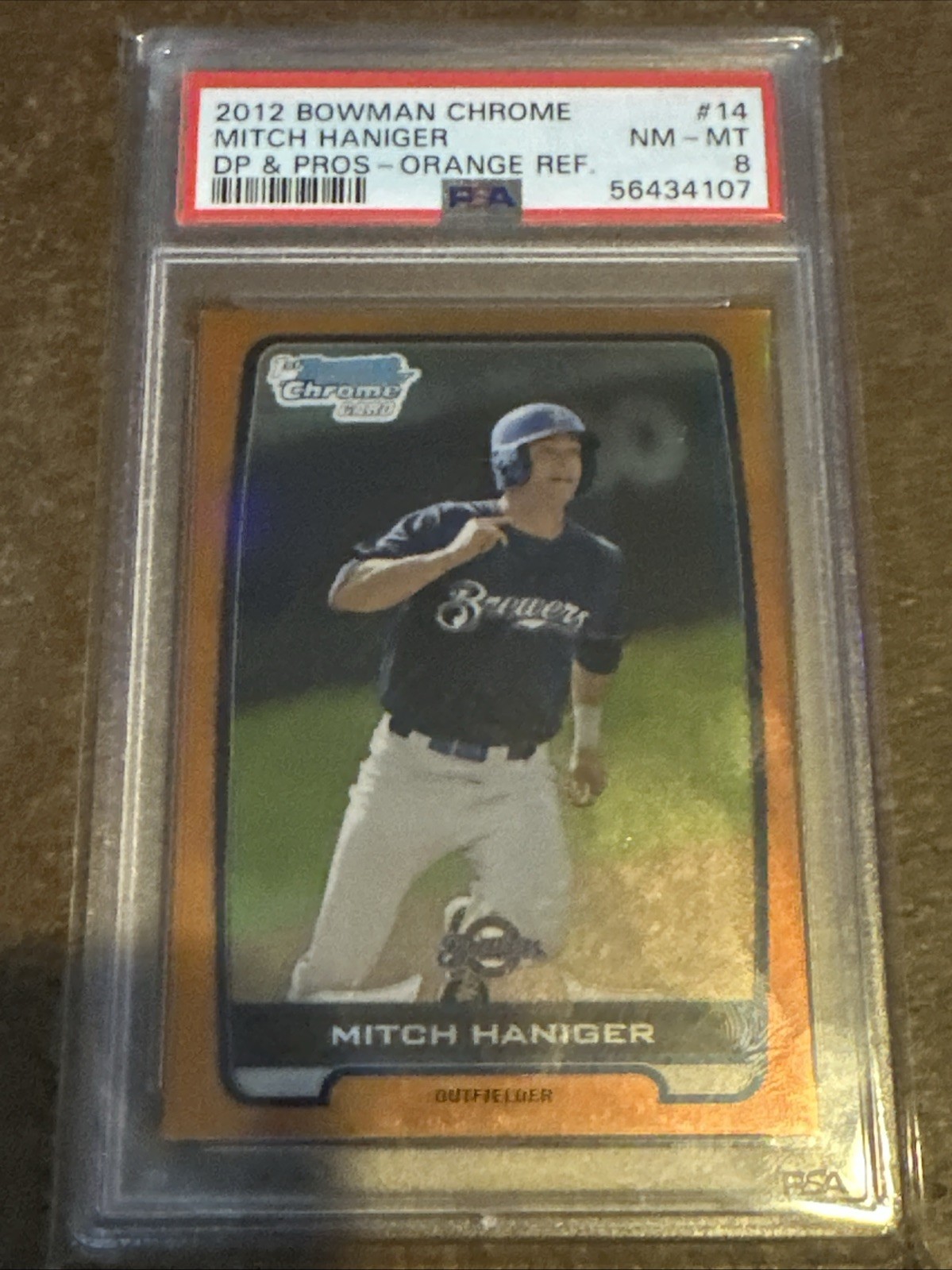 2012 Bowman Chrome DP & Pros Orange Refractor Mitch Haniger 01/25 PSA 8 NM-MT