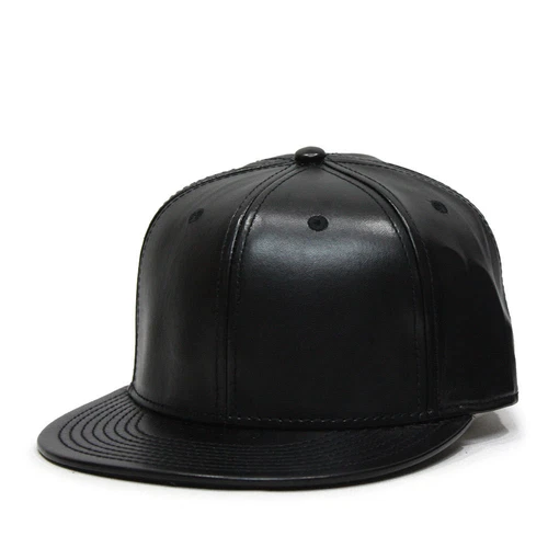 NEW Faux vegan Leather Flat Brim Adjustable Strapback Baseball Cap Black gift