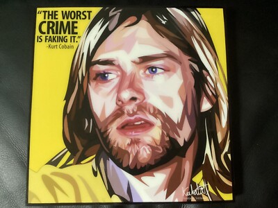 Bild POP ART Kurt Cobain, Nirvana, Poster Portrait  im Holzrahmen 25x25cm NEU