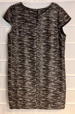 Tahari Levine Black Metallic Silver & White Tweed Cap Sleeve Lined Dress 16 EC!